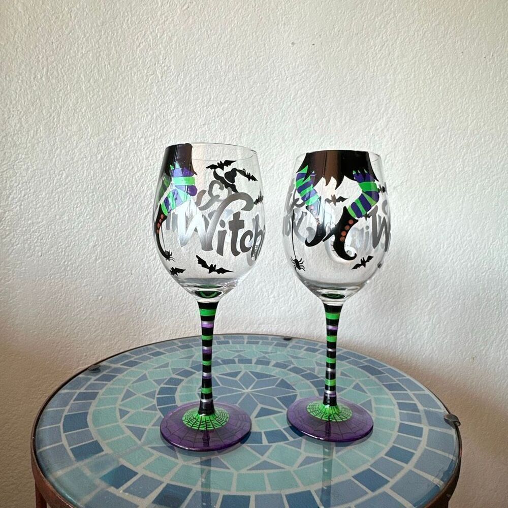 Set of 2 quit your witching Hand painted wine glasses Halloween - Picture 4 of 4